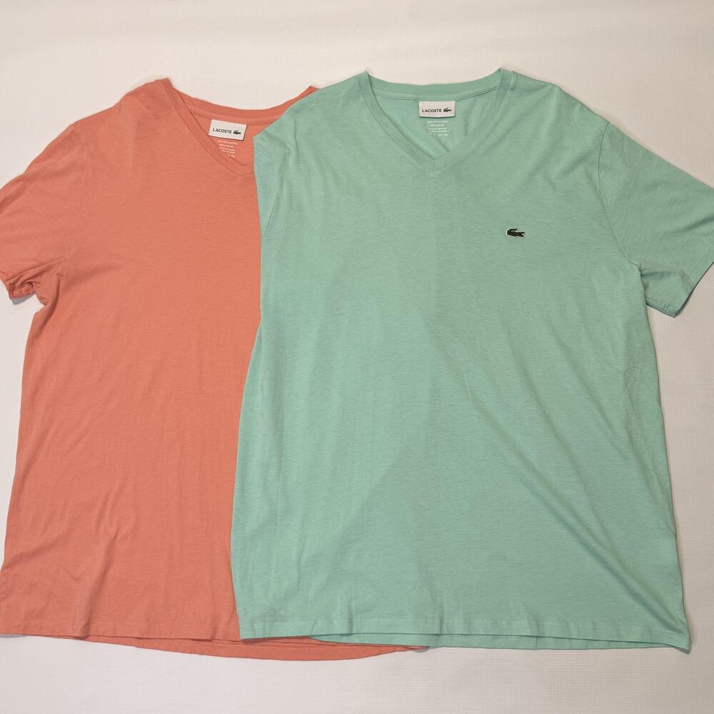 Lacoste Shirt Mens XL Green Coral V Neck Pima Cotton Short Sleeve Lot 2